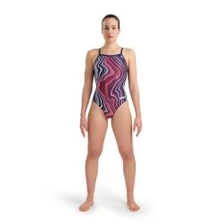 Arena Marbled Lightdrop Back Swimsuit - Navy/Red/Multi -Kleding Verkoop arena gemarmerd halterbadpak marineroodmulti 2