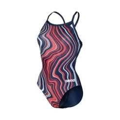 Arena Marbled Lightdrop Back Swimsuit - Navy/Red/Multi -Kleding Verkoop arena gemarmerd halterbadpak marineroodmulti 3