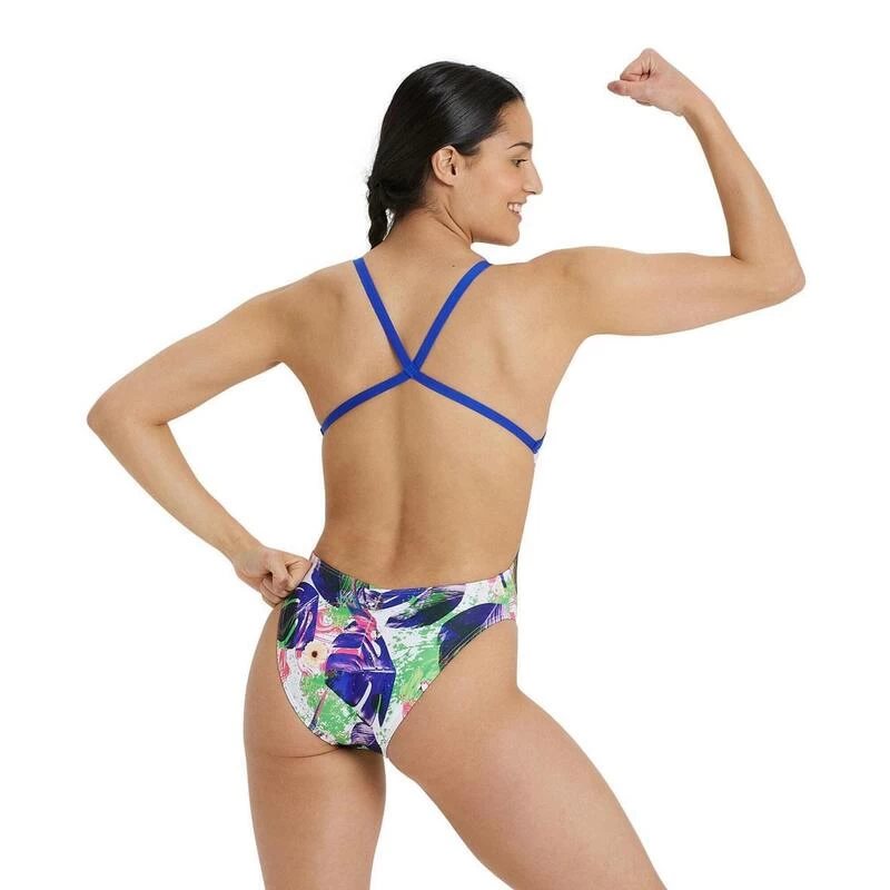 Crazy Arena Dames Badpak Met Gekruiste Rug - Neon Blue/ Multi 4 Crazy Arena Dames Badpak Met Gekruiste Rug - Neon Blue/ Multi - Afbeelding 2