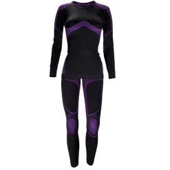 Dames Functioneel Ondergoed Set | Thermisch Ondergoed | Seamless | Zwart/Paars