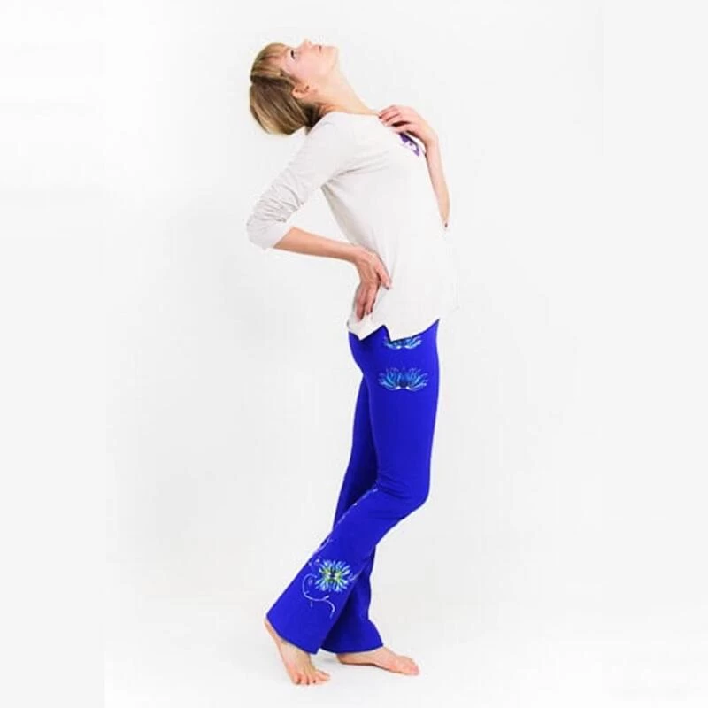 Dames Yoga Broek - Bootcut - Handgeschilderde Lotus, Blauw-paars 4 Dames Yoga Broek - Bootcut - Handgeschilderde Lotus, Blauw-paars - Afbeelding 2