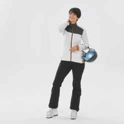 WEDZE Fleece Vest Voor Skiën Dames 500 Warm Merino -Kleding Verkoop damesfleecejack voor skien 500 warm merinowol witgrijs 2