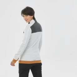 WEDZE Fleece Vest Voor Skiën Dames 500 Warm Merino -Kleding Verkoop damesfleecejack voor skien 500 warm merinowol witgrijs 4