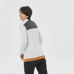 WEDZE Fleece Vest Voor Skiën Dames 500 Warm Merino -Kleding Verkoop damesfleecejack voor skien 500 warm merinowol witgrijs 5