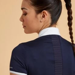 Damespolo Met Korte Mouwen Voor Paardrijwedstrijden 500 -Kleding Verkoop damespolo met korte mouwen voor paardrijwedstrijden 500 marineblauw 4