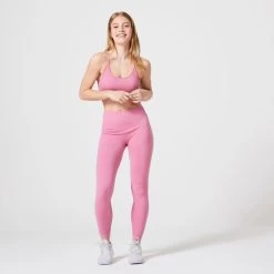 Fitness Legging Voor Dames 520 Ribstof -Kleding Verkoop fitness legging voor dames 520 ribstof roze 2