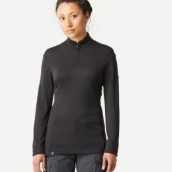 Merino Shirt Voor Trekking Dames MT500 Lange Mouwen Rits Aan De Hals -Kleding Verkoop merino shirt voor trekking dames mt500 lange mouwen rits aan de hals 2