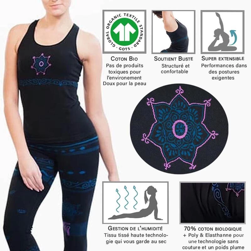 Naadloze Yoga Tanktop 70% Bio Katoen, Yoga Top Met Geïntegreerde Support Namasté 4 Naadloze Yoga Tanktop 70% Bio Katoen, Yoga Top Met Geïntegreerde Support Namasté - Afbeelding 2
