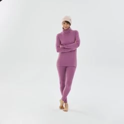 WEDZE Thermoshirt Voor Skiën Dames BL900 Opstaande Kraag Merinowol -Kleding Verkoop thermoshirt voor skien dames bl900 opstaande kraag merinowol roze 2
