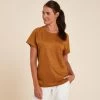 Yoga T-shirt Voor Dames 100% Linnen Made In France Camel 1 Yoga T-shirt Voor Dames 100% Linnen Made In France Camel -Kleding Verkoop yoga t shirt voor dames 100 linnen made in france camel